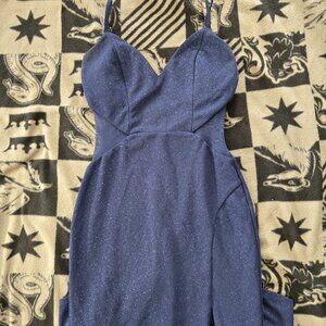 Trixxi Blue Glitter Maxi Dress V-Neck Sleeveless Strappy Size S